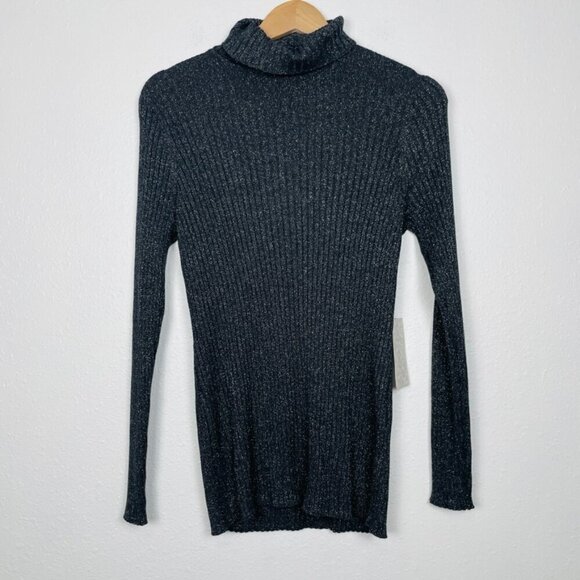 NWT Chico's Graphite Gray Sparkle Lurex Ribbed Turtleneck Size: Medium - Picture 2 of 9